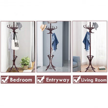 Load image into Gallery viewer, Wood Standing Hat Coat Rack with Umbrella Stand-Brown