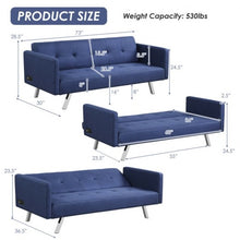 Load image into Gallery viewer, Convertible Futon Sofa Bed Folding Recliner with USB Ports and Power Strip-Blue