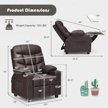 Load image into Gallery viewer, PU Leather Kids Recliner Chair with Cup Holders and Side Pockets-Brown