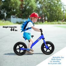 Load image into Gallery viewer, 12" Kids No Pedal Balance Bike with Adjustable Seat-Blue