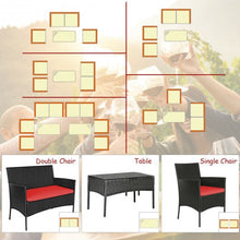 Load image into Gallery viewer, 4 Pcs Patio Rattan Cushioned Sofa Furniture Set w/Tempered Glass Coffee Table