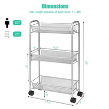 Load image into Gallery viewer, 3-Tier Mesh Rolling Cart Mobile Organizer Stand Utility Cart Trolley-Gray