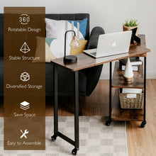 Load image into Gallery viewer, 360° Rotating Sofa Side Table with Storage Shelves and Wheels-Rustic Brown