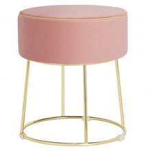 Load image into Gallery viewer, Velvet Round Footrest Ottoman with Metal Base and Non-Slip Foot Pads-Pink