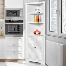 Load image into Gallery viewer, Free Standing Tall Bathroom Corner Storage Cabinet with 3 Shelves-White