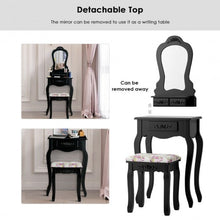 Load image into Gallery viewer, Makeup Dressing Table and Bench 3 Drawers and Cushioned Stool for Girls-Black