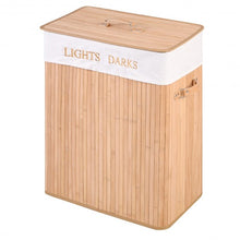 Load image into Gallery viewer, Double Rectangle Bamboo Hamper Laundry Basket Cloth Storage Bag Lid-Natrual