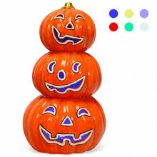 Load image into Gallery viewer, 3-Tier Color-Changing Lighted Ceramic Pumpkin Lantern