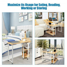 Load image into Gallery viewer, 360� Rotating Sofa Side Table with Storage Shelves & Wheels-Natural Wood