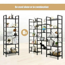 Load image into Gallery viewer, Vintage Triple Wide 5-Tier Bookcase Large Bookshelf Display Storage Shelf-Black