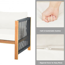 Load image into Gallery viewer, 4 Pcs Acacia Wood Outdoor Patio Furniture Set with Cushions-White