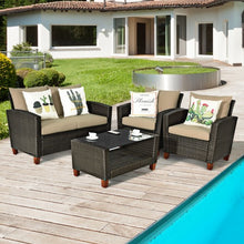 Load image into Gallery viewer, Outdoor 4 Pcs Patio Rattan Furniture Set with cushions
