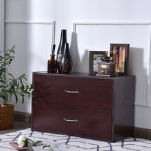 Load image into Gallery viewer, 2-Drawer Dresser Horiztonal Organizer End Table Nightstand with Handle Wood-Brown