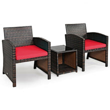 Load image into Gallery viewer, 3 Pieces PE Rattan Wicker Furniture Set with Cushion Sofa Coffee Table for Garden-Red