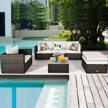 Load image into Gallery viewer, 6 Pcs Patio Rattan Furniture Set with Sectional Cushion-White