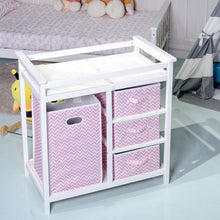 Load image into Gallery viewer, Infant Diaper Storage Changing Table with Hamper & 3 Basket -Pink