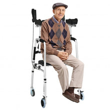 Load image into Gallery viewer, Folding Auxiliary Walker Rollator with Brakes Flip-Up Seat Bag Multifunction-Silver