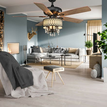 Load image into Gallery viewer, 52" Crystal Ceiling Fan Lamp w/ 5 Reversible Blades-Black