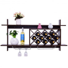 Load image into Gallery viewer, Wall Mount Wine Rack with Glass Holder & Storage Shelf-Walnut