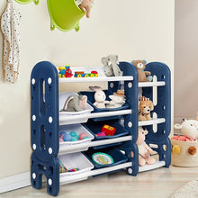 Load image into Gallery viewer, Kids Toy Storage Organizer with Bins and Multi-Layer Shelf for Bedroom Playroom -Blue
