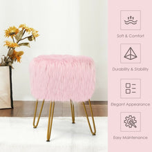 Load image into Gallery viewer, Faux Fur Vanity Chair Makeup Stool Furry Padded Seat Round Ottoman-Pink