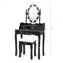 Load image into Gallery viewer, Oval Mirror Vanity Set with 10 LED Dimmable Bulbs and 3 Drawers-Black