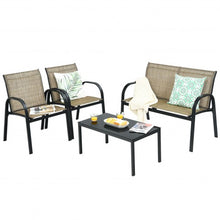 Load image into Gallery viewer, 4 pcs Patio Furniture Set with Glass Top Coffee Table-Brown