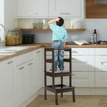 Load image into Gallery viewer, Wooden Kids Kitchen Learning Toddler Tower w/ Safety Rail-Coffee