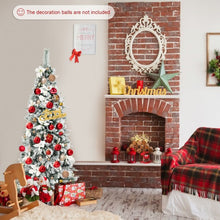 Load image into Gallery viewer, 6 Feet Snow Flocked Christmas Pencil Tree with Berries and Poinsettia Flowers