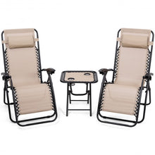 Load image into Gallery viewer, 3 pcs Folding Portable Zero Gravity Reclining Lounge Chairs Table-Beige