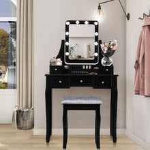 Load image into Gallery viewer, Vanity Dressing Table Set with 10 Dimmable Bulbs and Cushioned Stool-Black