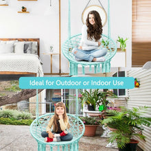 Load image into Gallery viewer, Hanging Macrame Hammock Chair with Handwoven Cotton Backrest-Turquoise