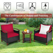 Load image into Gallery viewer, 3 Pcs Solid Wood Frame Patio Rattan Furniture Set-Red