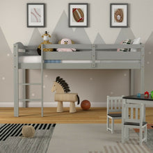 Load image into Gallery viewer, Wooden Twin Low Loft Bunk Bed with Guard Rail and Ladder-Gray