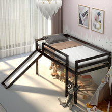Load image into Gallery viewer, Twin Size Low Sturdy Loft Bed with Slide Wood -Espresso