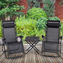 Load image into Gallery viewer, 3 pcs Folding Portable Zero Gravity Reclining Lounge Chairs Table-Black