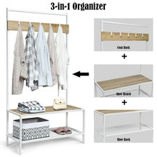 Load image into Gallery viewer, 3 in 1 Industrial Coat Rack with 2-tier Storage Bench and 5 Hooks-Natural