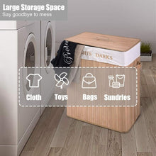 Load image into Gallery viewer, Double Rectangle Bamboo Hamper Laundry Basket Cloth Storage Bag Lid-Natrual