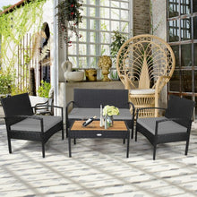 Load image into Gallery viewer, 4 Pcs Patio Rattan Furniture Set Sofa Chair Coffee Table with Cushion-Gray