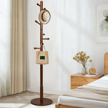 Load image into Gallery viewer, Wooden Coat Rack Stand Entryway Hall Tree 2 Adjustable Height w/ 10 Hooks-Brown