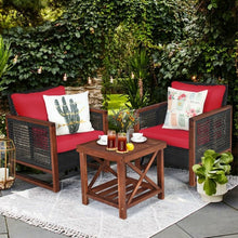 Load image into Gallery viewer, 3 Pcs Patio Wicker Furniture Sofa Set with Wooden Frame and Cushion-Red