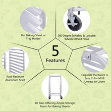 Load image into Gallery viewer, 10 Sheet Aluminum Rolling Bakery Pan Rack