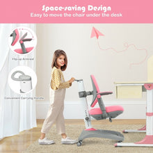 Load image into Gallery viewer, Kids Adjustable Height Depth Study Desk Chair with Sit-Brake Casters-Pink