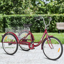 Load image into Gallery viewer, 24" Single Speed 3-wheel Bicycle Adult Tricycle Seat-Red