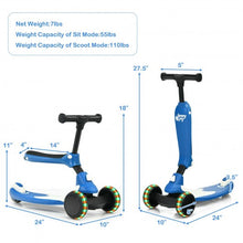 Load image into Gallery viewer, 2 in 1 Kids Kick Scooter with Flash Wheels for Girls Boys from 1.5 to 6 Years Old-Blue