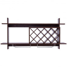 Load image into Gallery viewer, Wall Mount Wine Rack with Glass Holder & Storage Shelf-Walnut