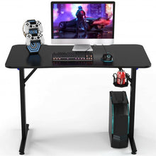 Load image into Gallery viewer, Home Office PC Computer Gaming Desk with LED Lignt and Gaming Handle Rack-Black