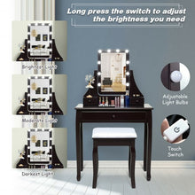 Load image into Gallery viewer, 10 LED Lighted Mirror and 3 Drawers Vanity Table Set-Brown