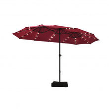 Load image into Gallery viewer, 15 Ft Solar LED Patio Double-sided Umbrella Market Umbrella with Weight Base-Red