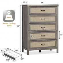 Load image into Gallery viewer, Dresser Rustic Storage Freestanding Wooden Cabinet with 5 Rattan Drawers-Oak